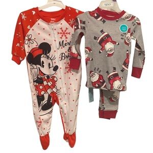Carters & Disney JR Christmas Pajamas, Pajamas, Size 12M, Lot Of 2 NWT